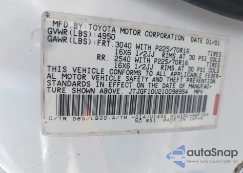 2001 Lexus Rx 300 z USA, uszkodzony, nr VIN JTJGF10U210098954